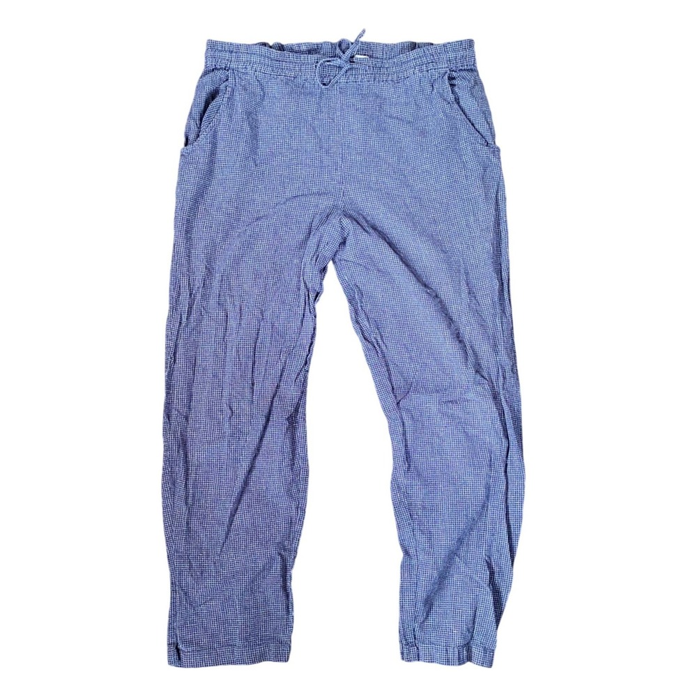 Vintage 1990s Linen Cotton Gingham Black Drawstring Pants Large Earthy‎ Lounge